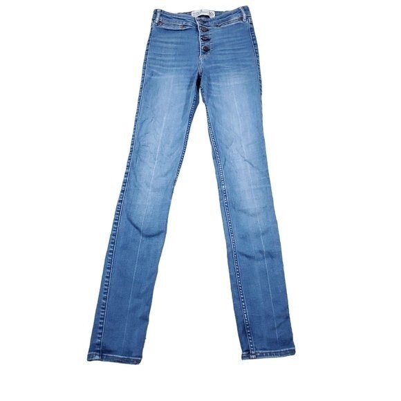 READ Abercrombie High Rise Super Skinny Jeans Size 00 24 x 31 Button Fly Stretch - Picture 1 of 12
